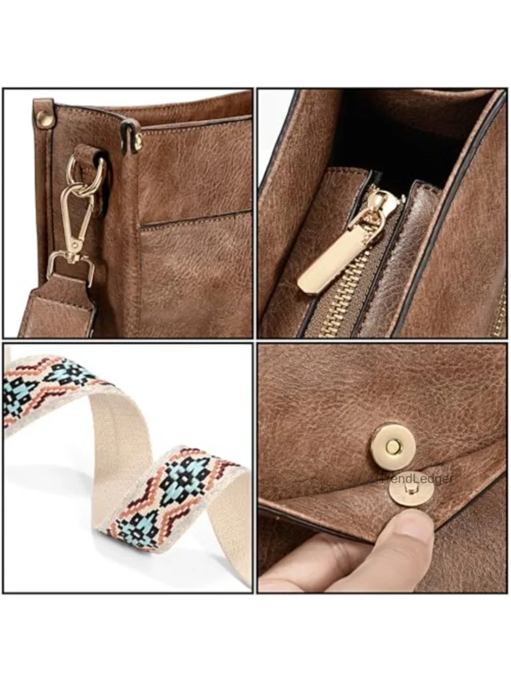 UTO Women's Faux Leather Crossbody Bag with Strap Zipped Pockets Bucket Handbag